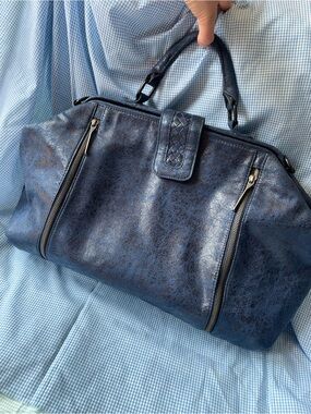 Matt & Nat Navy Blue vegan Leather Weekend Travel Bag